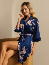[Azul Oscuro] SilkSilky-ES 3/4 Sleeve Bata de mujer 007