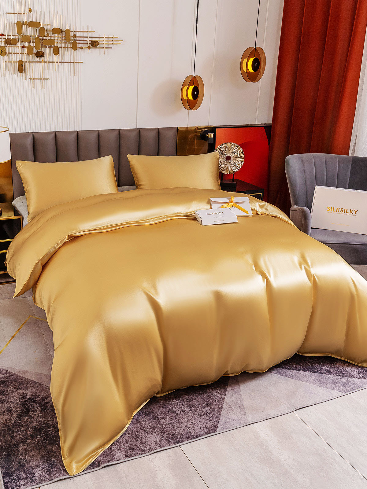 [Champán] SilkSilky-ES 19Momme Juego de ropa de cama 001