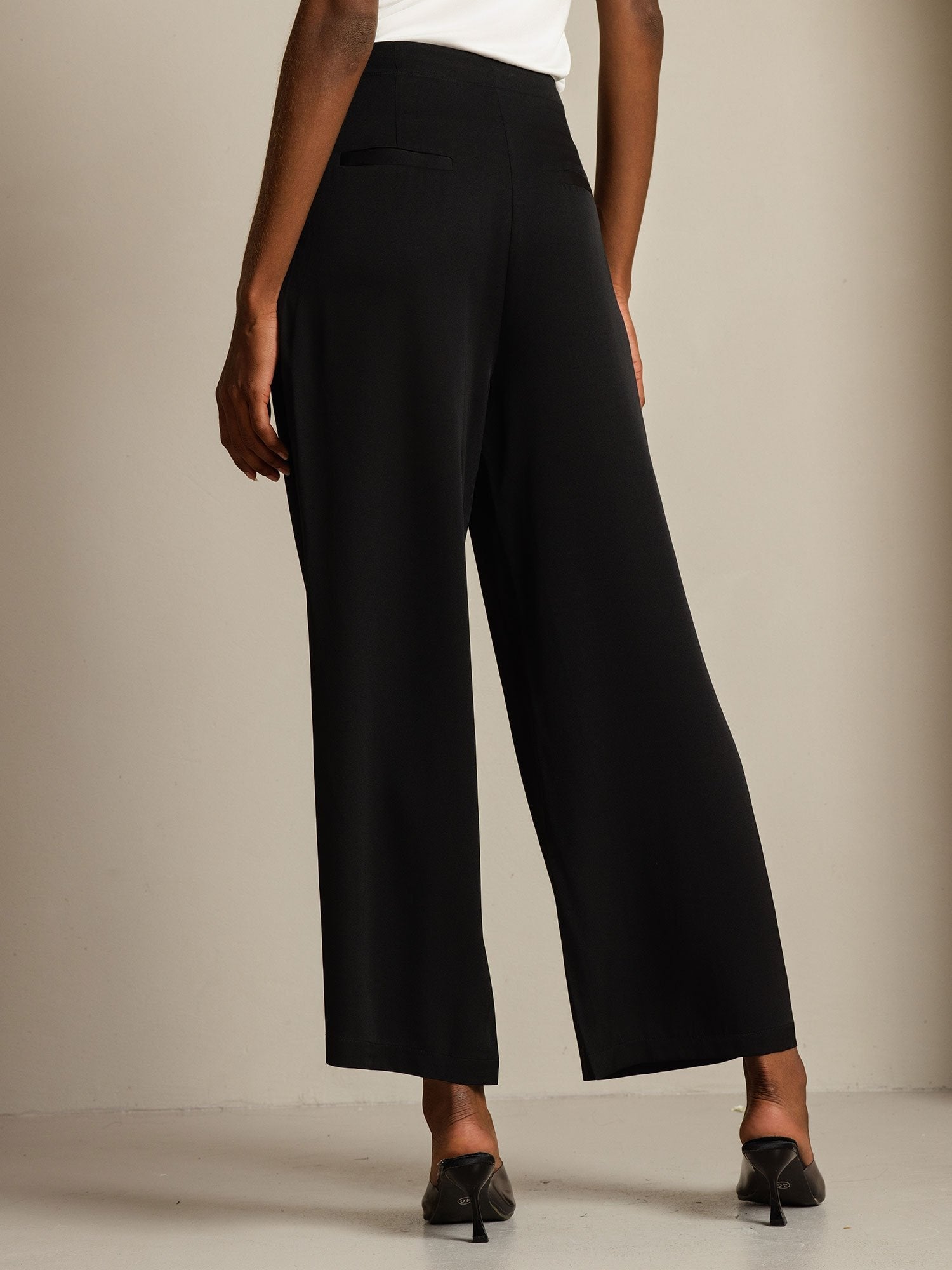 [Negro] SilkSilky-ES 19Momme Seda Womens Pants 002