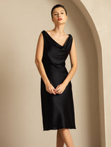 [Negro] SilkSilky-ES Sleeveless Cowl Neck Vestido 008