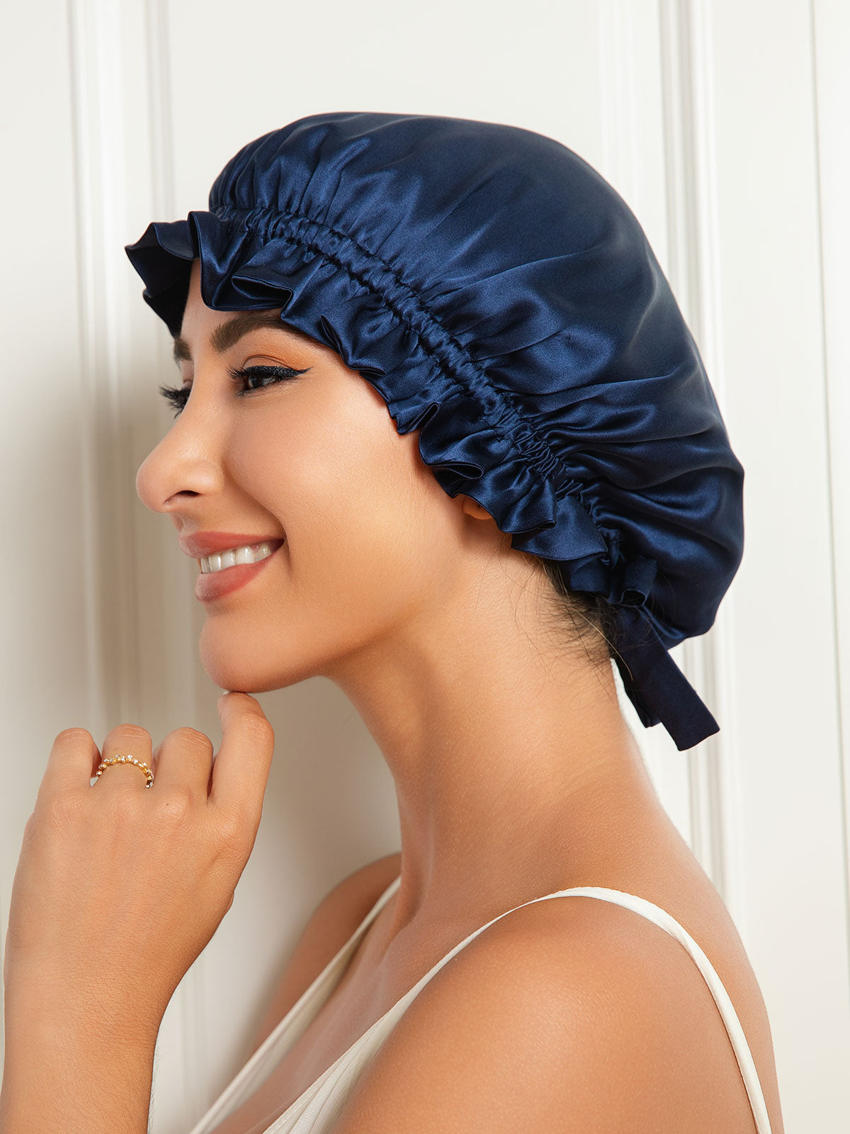 [Azul Oscuro] SilkSilky-ES Seda Pura Sleep Cap 004
