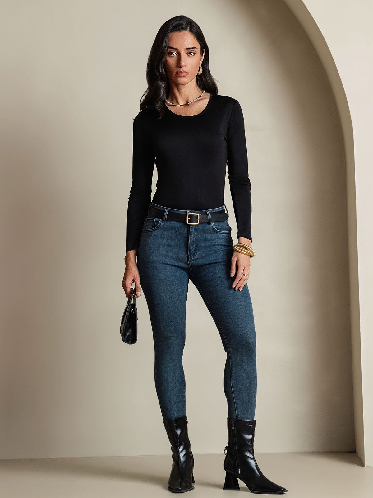 [Negro] SilkSilky-ES Seda Womens T-Shirt 006