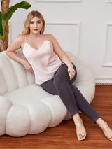 [Rosa] SilkSilky-ES Spalline Sottili Cuello en V Top de tirantes talla grande 005
