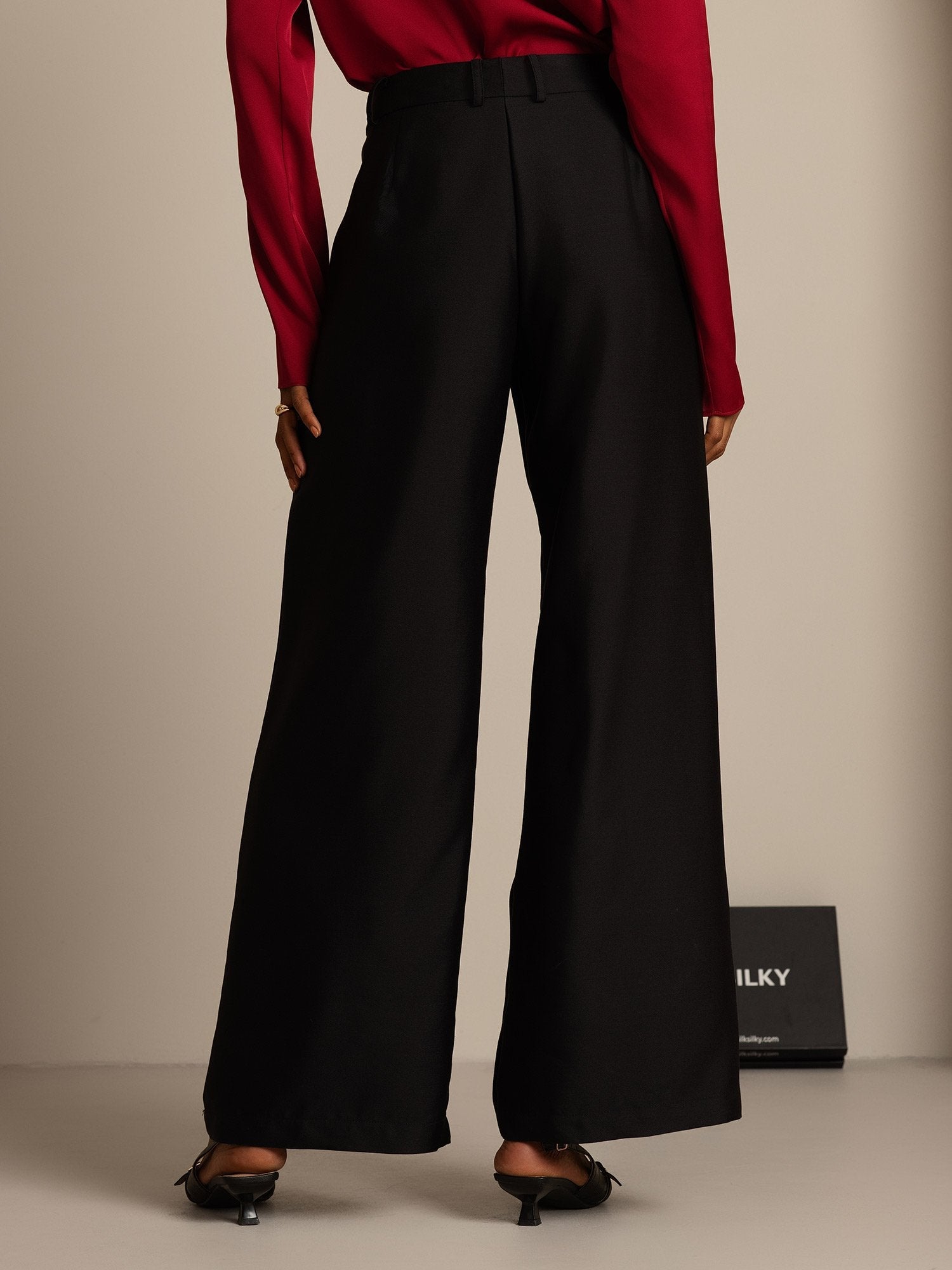 [Negro] SilkSilky-ES 32Momme Silk-Wool Blend Womens Pants 002,