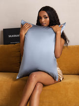 [Azul Grisáceo] SilkSilky-ES Fundas De Almohada 004
