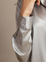 [Gris Claro] SilkSilky-ES Long Sleeve Lapel Collar Blusas de Mujer 005