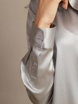 [Gris Claro] SilkSilky-ES Long Sleeve Lapel Collar Blusas de Mujer 005