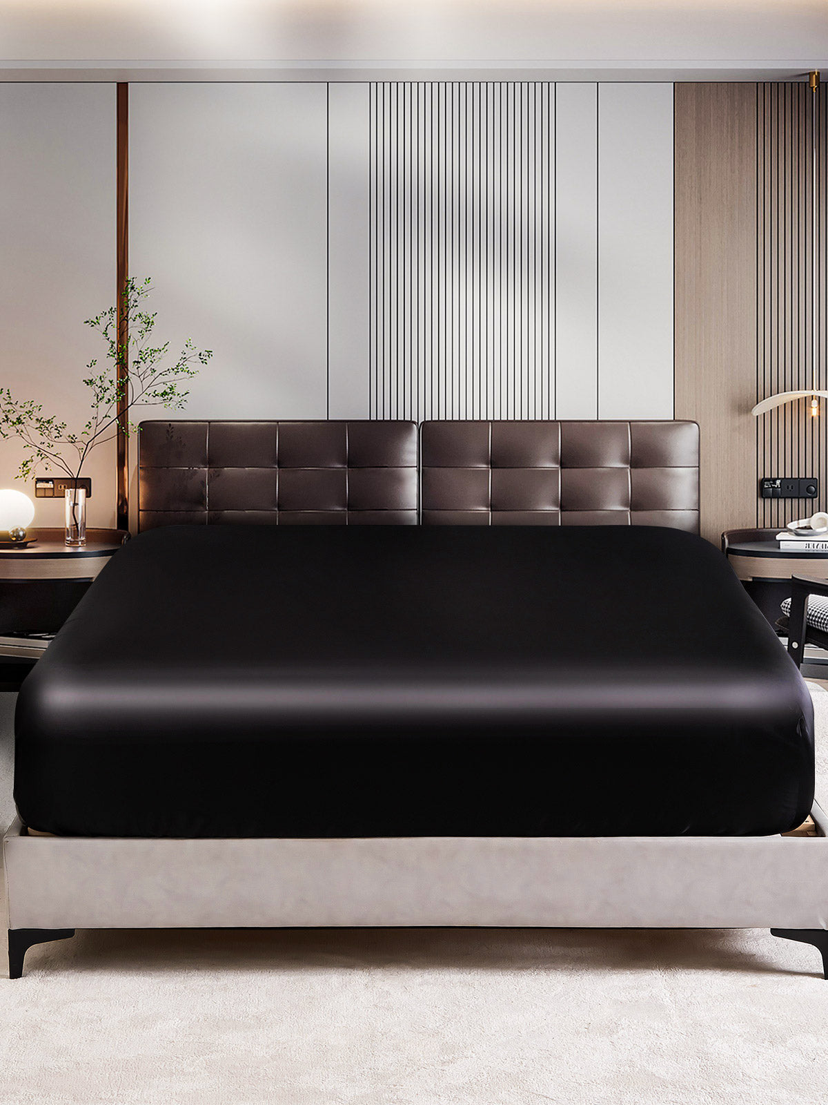 [Negro] SilkSilky-ES 22Momme Seda Pura Sheet 001