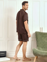 [Café] SilkSilky-ES Short Sleeve Lapel Collar Pijamas de hombre 002