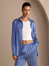 [Raya Diplomática Azul] SilkSilky-ES Long Sleeve Lapel Collar Women's Outfit Sets 005