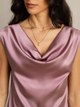 [Malva Pálido] SilkSilky-ES Cap Sleeve Cowl Neck Camisetas de Mujer 005