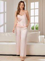 [Rosa] SilkSilky-ES Spalline Sottili Cuello en V Conjunto de tirantes 003