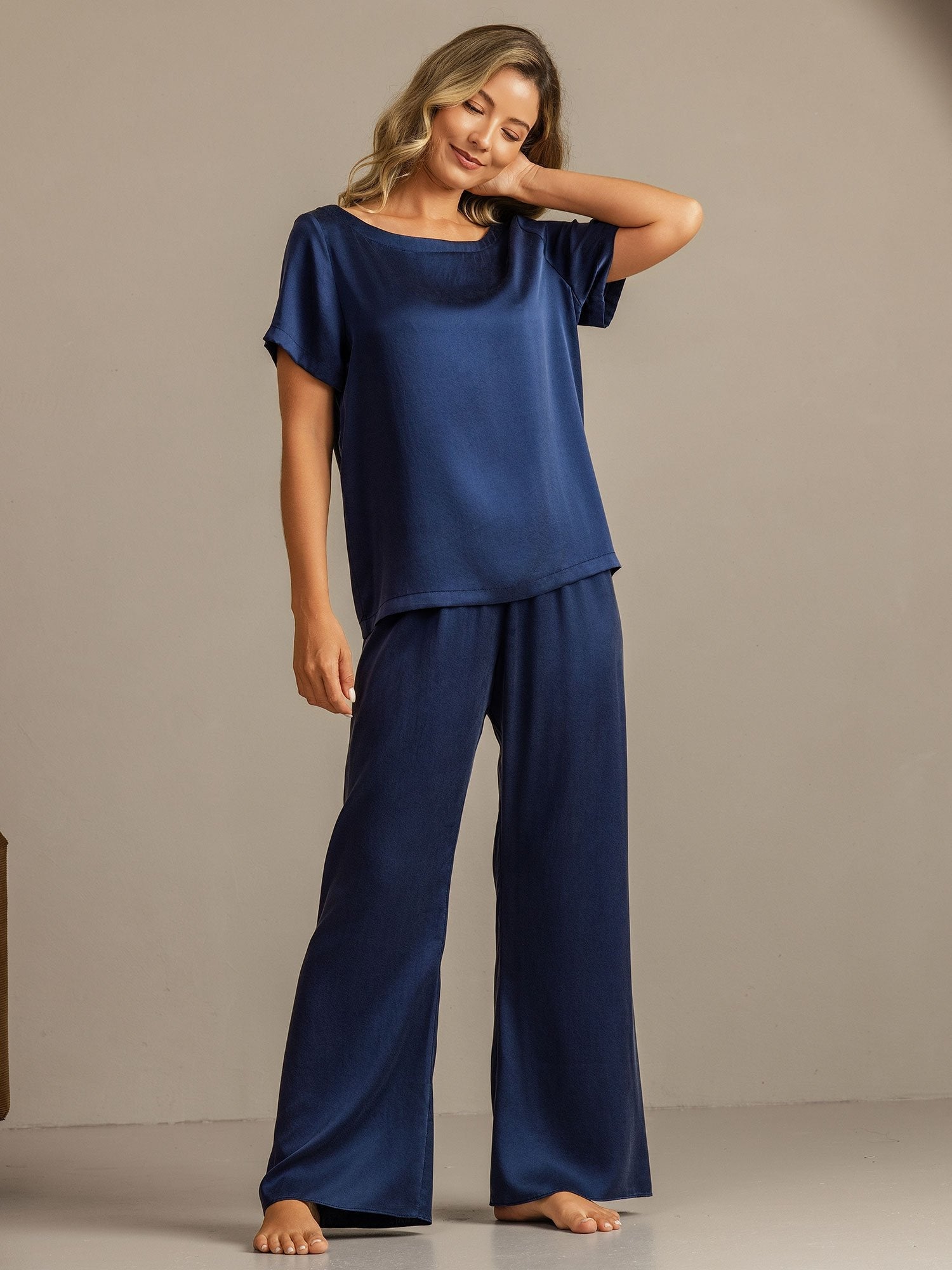 [AzulOscuro] SilkSilky-ES 19Momme Seda Womens Pajamas 006