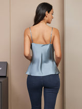 [Azul Grisáceo] SilkSilky-ES Spaghetti Strap V Neck Top de tirantes 003