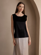 [Negro] SilkSilky-ES Sleeveless Round Neck Top de tirantes 001
