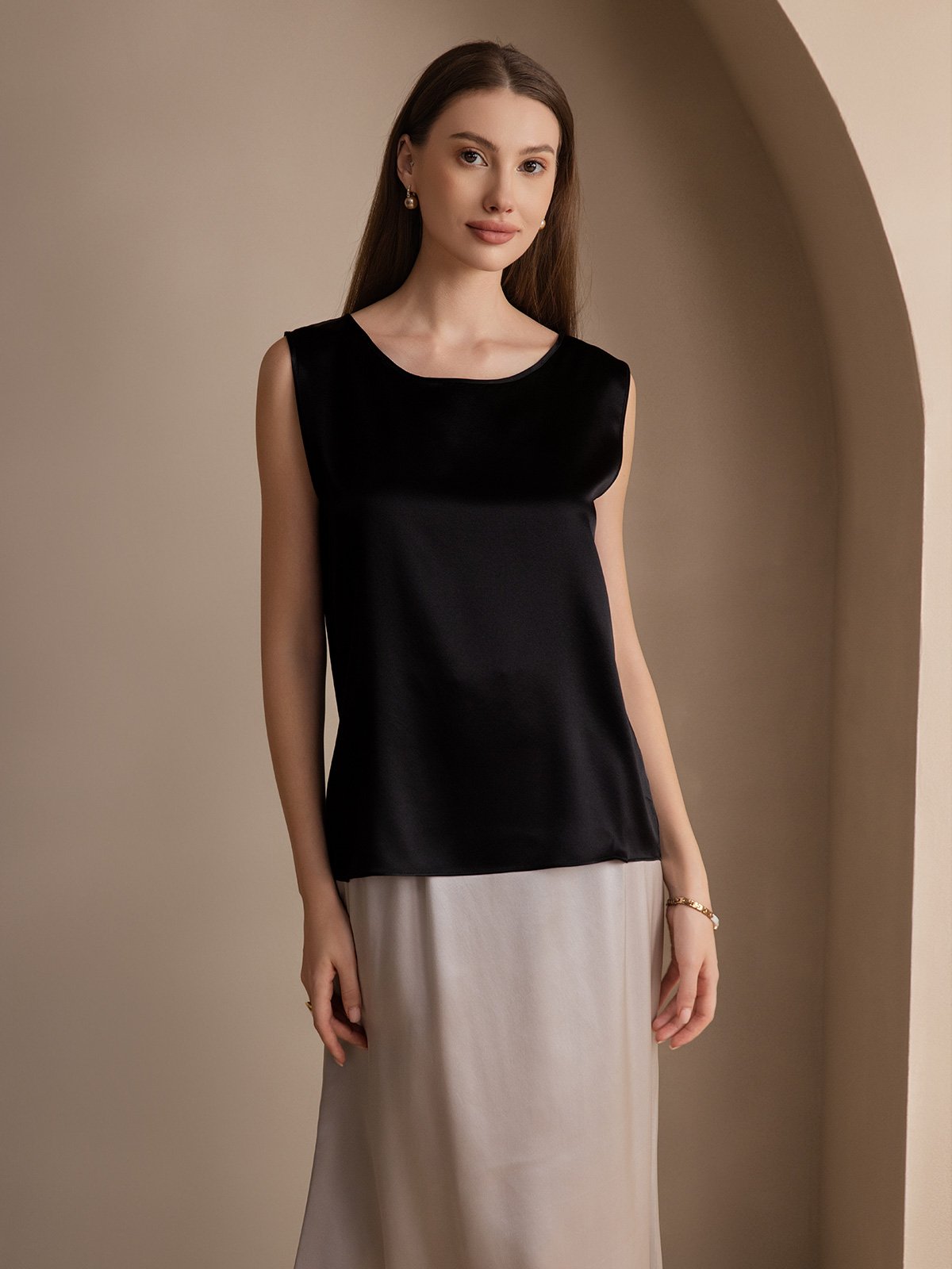 [Negro] SilkSilky-ES 19Momme Seda Camisoles 001