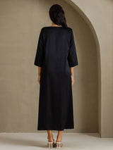 [Negro] SilkSilky-ES 3/4 Sleeve Round Neck Vestido 002