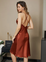 [Caramelo] SilkSilky-ES Spaghetti Strap V Neck Camisón 004