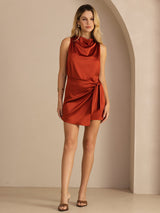 [Caramelo] SilkSilky-ES Sleeveless Cowl Neck Vestido 007