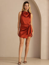 [Caramelo] SilkSilky-ES Sleeveless Cowl Neck Vestido 007