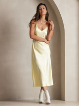 [Amarillo Claro] SilkSilky-ES Spaghetti Strap V Neck Vestido 003