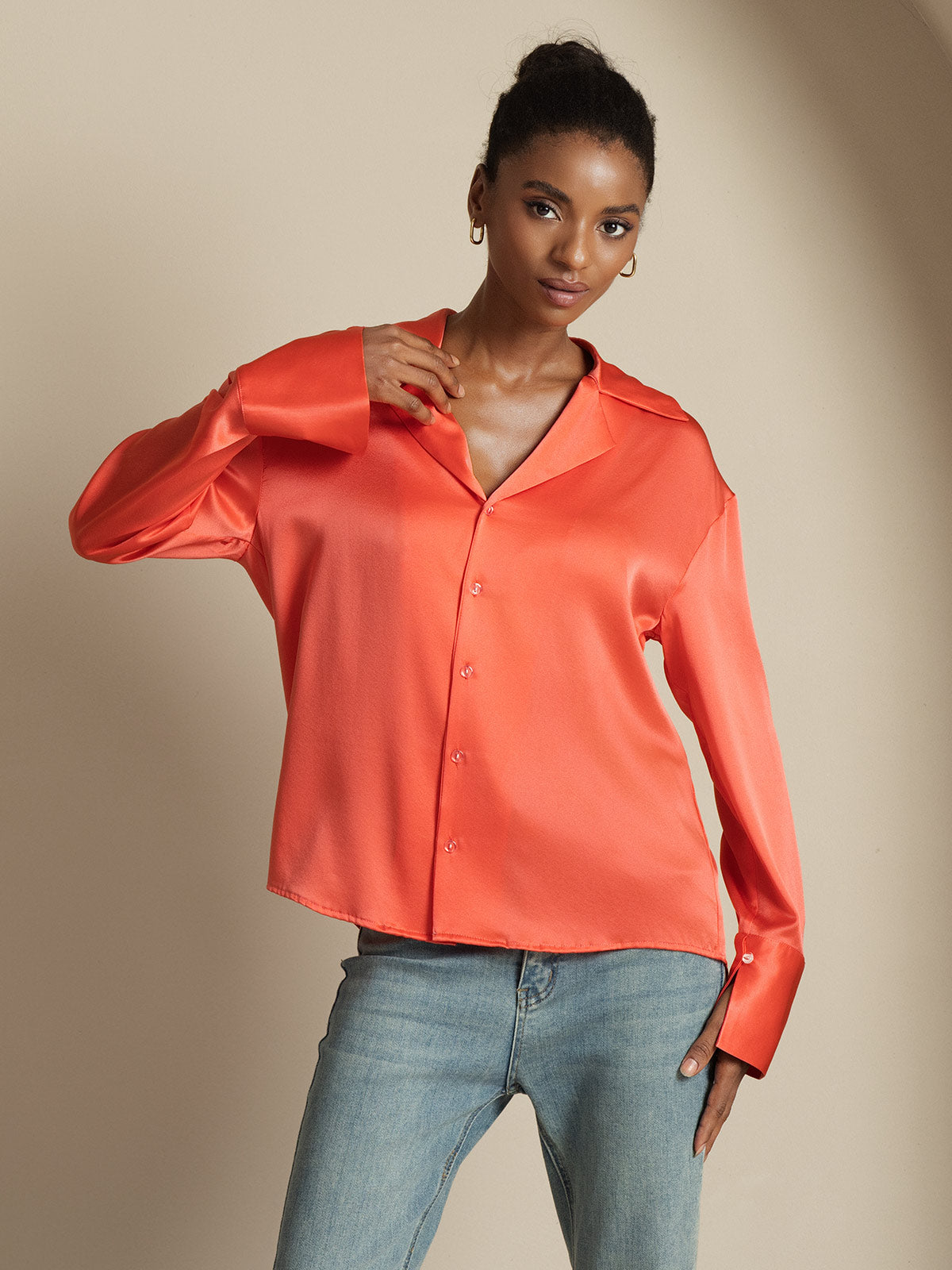[Rojo Imperial] SilkSilky-ES 19Momme Seda Womens Shirt 007