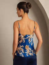[Dragón Navy] SilkSilky-ES Seda Pura Cuello en V Top de tirantes 002,