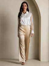 [Blanco] SilkSilky-ES Long Sleeve Lapel Collar Blusas de Mujer 006