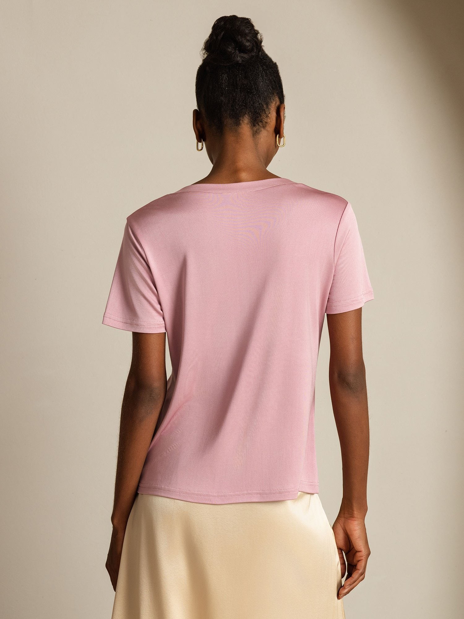 [MalvaPálido] SilkSilky-ES Seda Pura Cuello en V Camisetas de Mujer 002