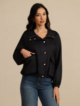 [Negro] SilkSilky-ES Manga larga Cuello Alto Chaqueta de mujer 003