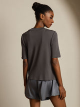 [Gris] SilkSilky-ES Half Sleeve Crew Neck Camisetas de Mujer 002