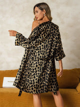 [Leopardo] SilkSilky-ES Seda Pura Cuello en V Conjunto de camisón y bata 002,