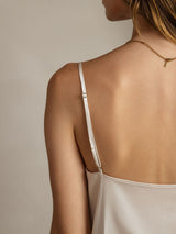 [Gris Claro] SilkSilky-ES Spaghetti Strap Cowl Neck Top de tirantes 006