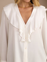 [Blanco] SilkSilky-ES Long Sleeve Deep V Neck Blusas 004