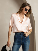 [Rosa] SilkSilky-ES Short Sleeve Lapel Collar Blusas de Mujer 005