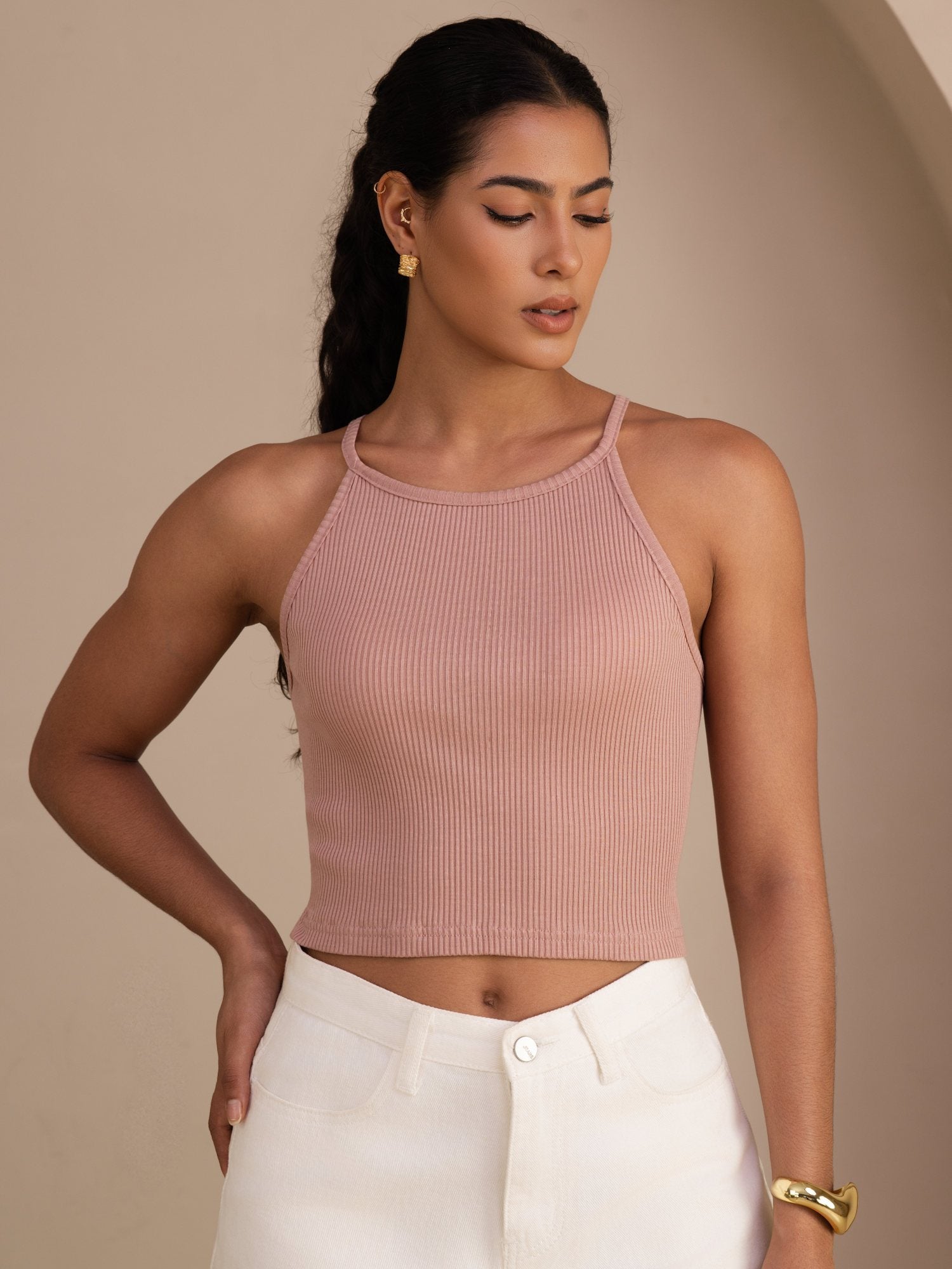 [Rosa] SilkSilky-ES Sleeveless Crew Neck Top de tirantes 001