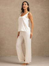 [Blanco] SilkSilky-ES 19Momme Sin mangas Escote Cuchara Pijamas de mujer 003