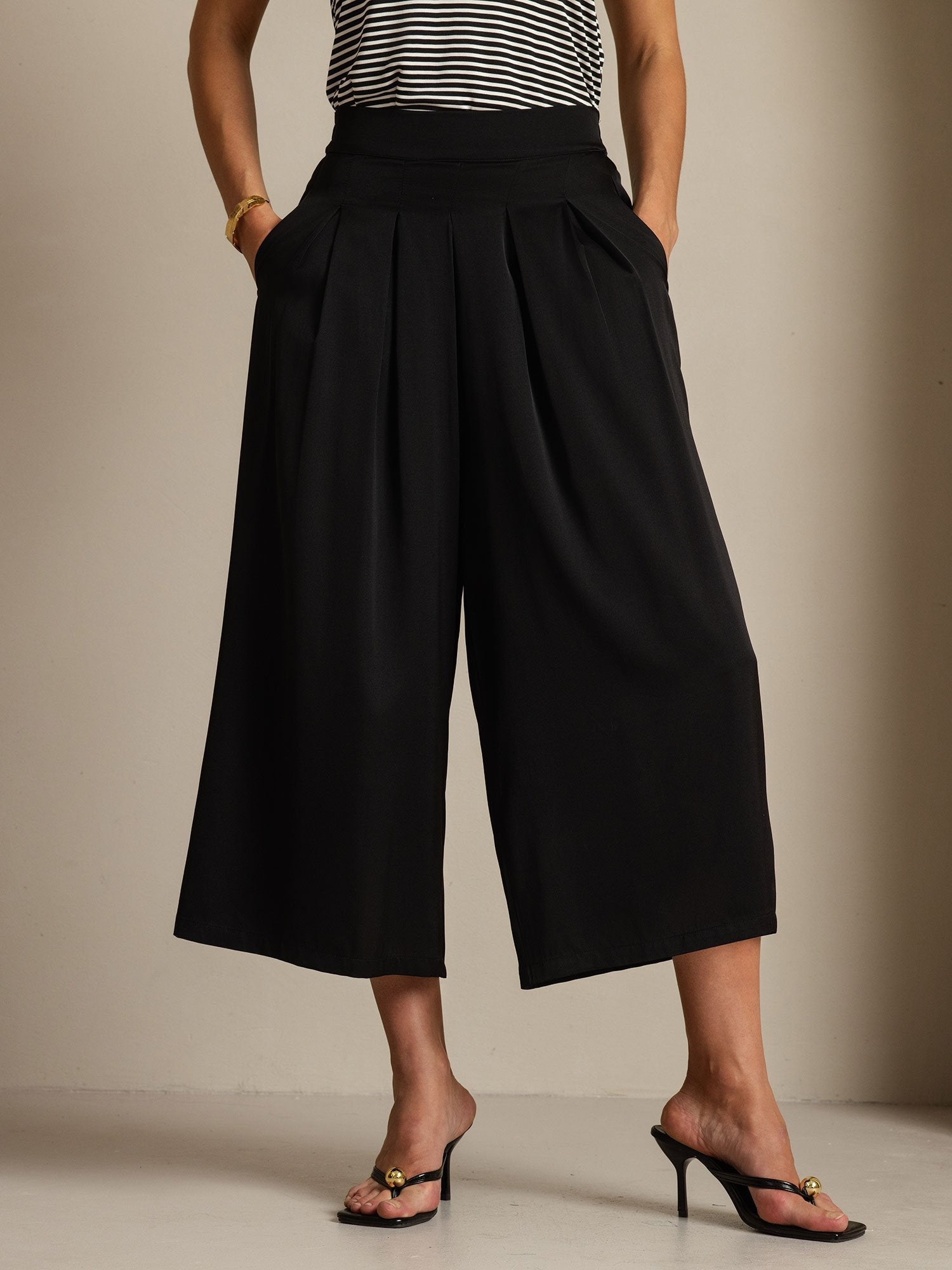 [Negro] SilkSilky-ES 19Momme Seda Womens Pants 001