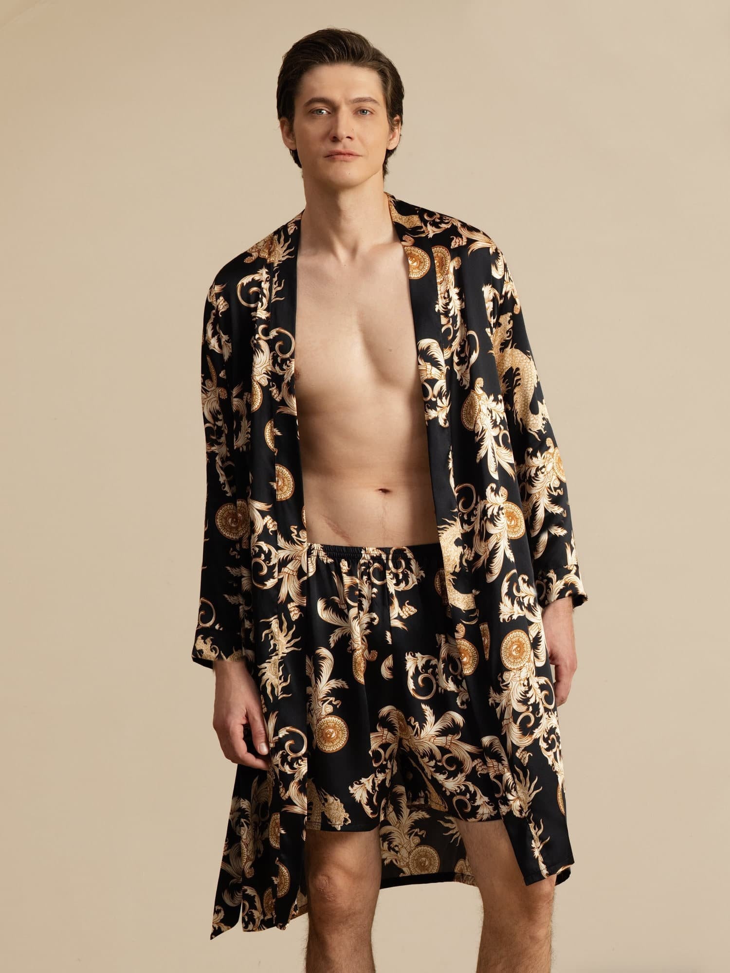 [Dragón Negro] SilkSilky-ES Long Sleeve Pijamas de hombre 001