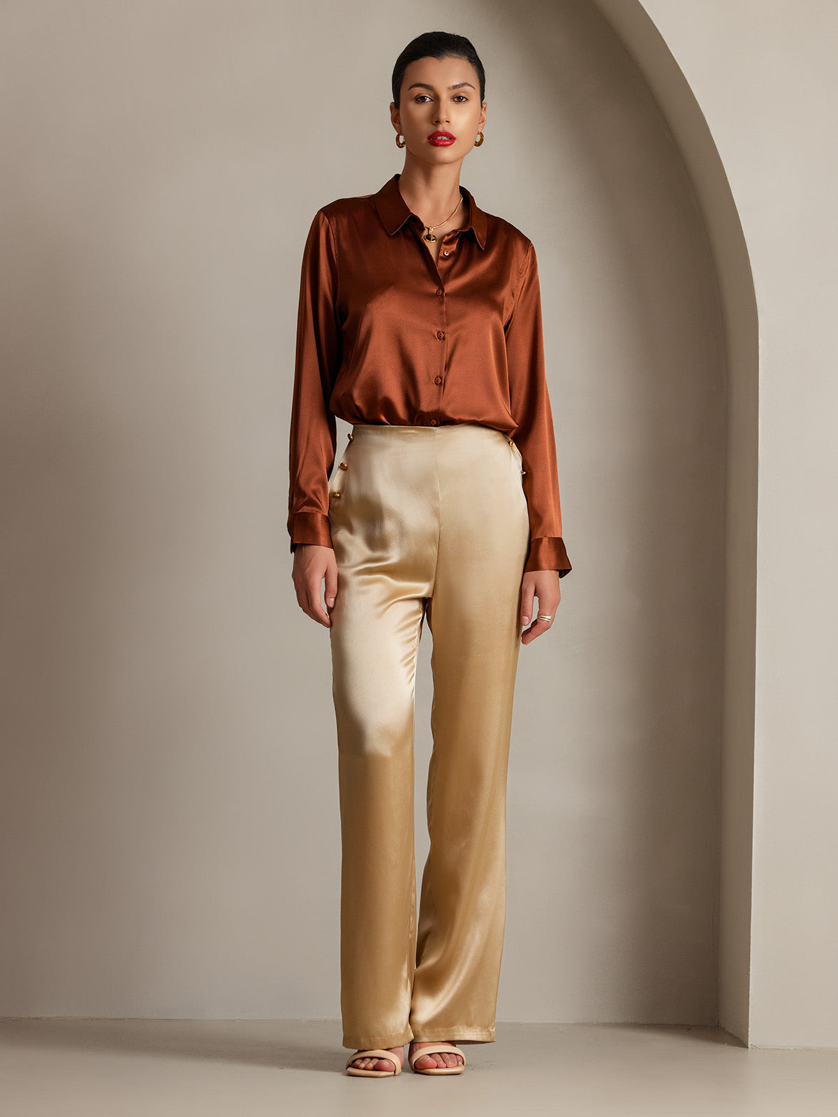 [Champán] SilkSilky-ES 19Momme Seda Womens Pants 006