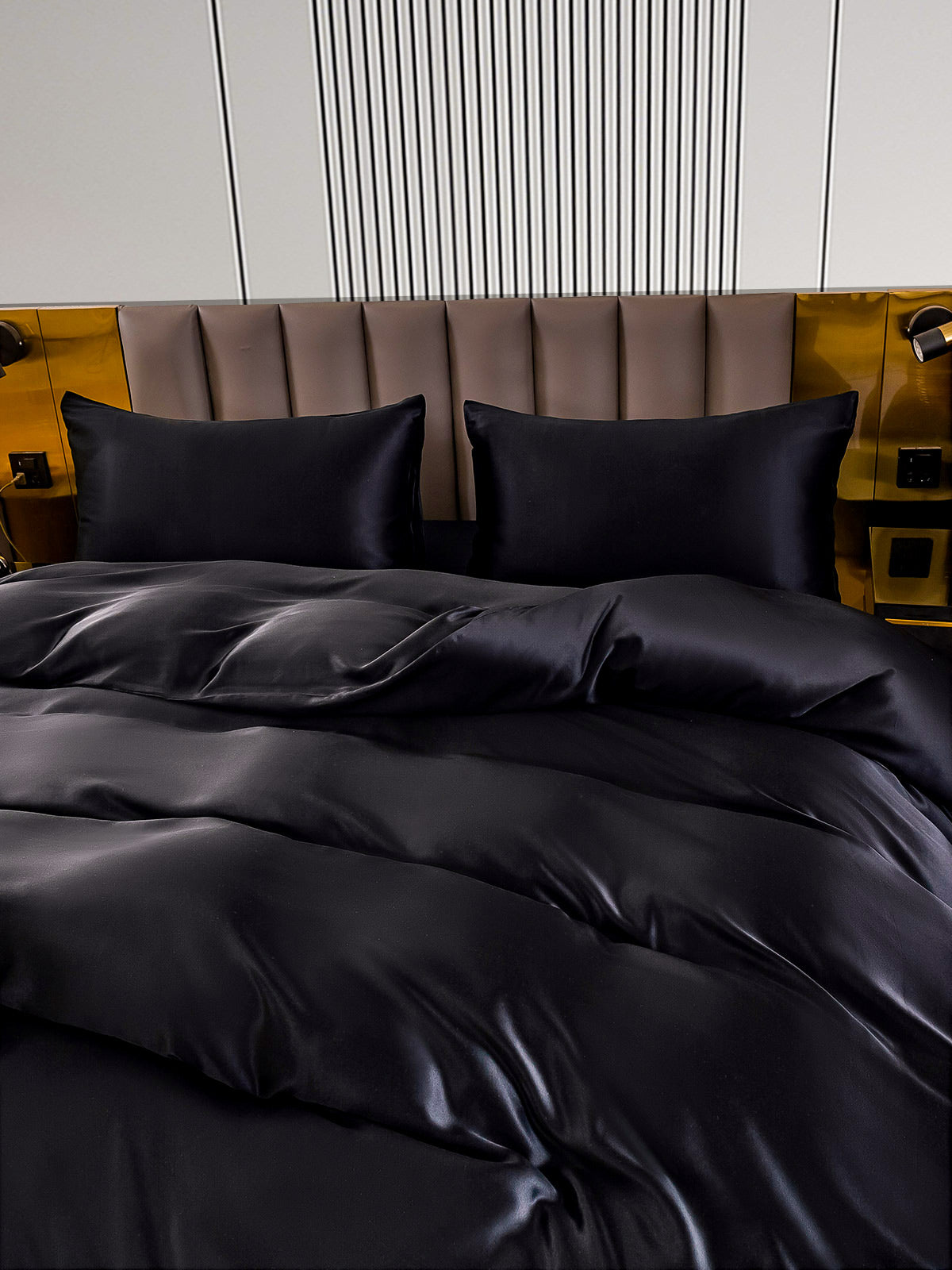 [Negro] SilkSilky-ES 22Momme Seda Pura Bedding Set 004
