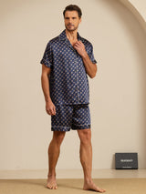 [Cadena Azul Marino] SilkSilky-ES Short Sleeve Lapel Collar Pijamas de hombre 007