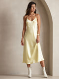 SilkSilky-ES Seda Pura Sin mangas Dress Amarillo 006