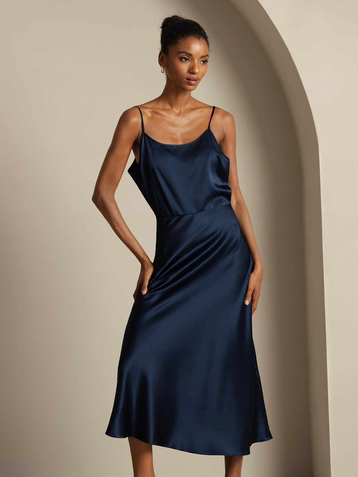 [Azul Oscuro] SilkSilky-ES 19Momme Seda Pura Womens Outfit Sets 004,