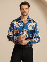 [Dragón Navy] SilkSilky-ES Long Sleeve Lapel Collar Camisa de hombre 005