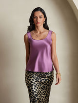 [Morado Oscuro] SilkSilky-ES 19Momme Sin mangas Escote Cuchara Top de tirantes 004