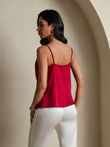 [Vino] SilkSilky-ES 19Momme Spalline Sottili Cuello Drapeado Top de tirantes 002