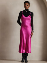 [Rosa Roja] SilkSilky-ES Spaghetti Strap V Neck Vestido 007