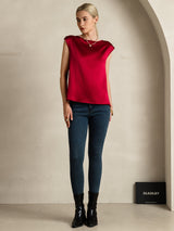 [Vino] SilkSilky-ES Cap Sleeve Round Neck Camisetas de Mujer 007