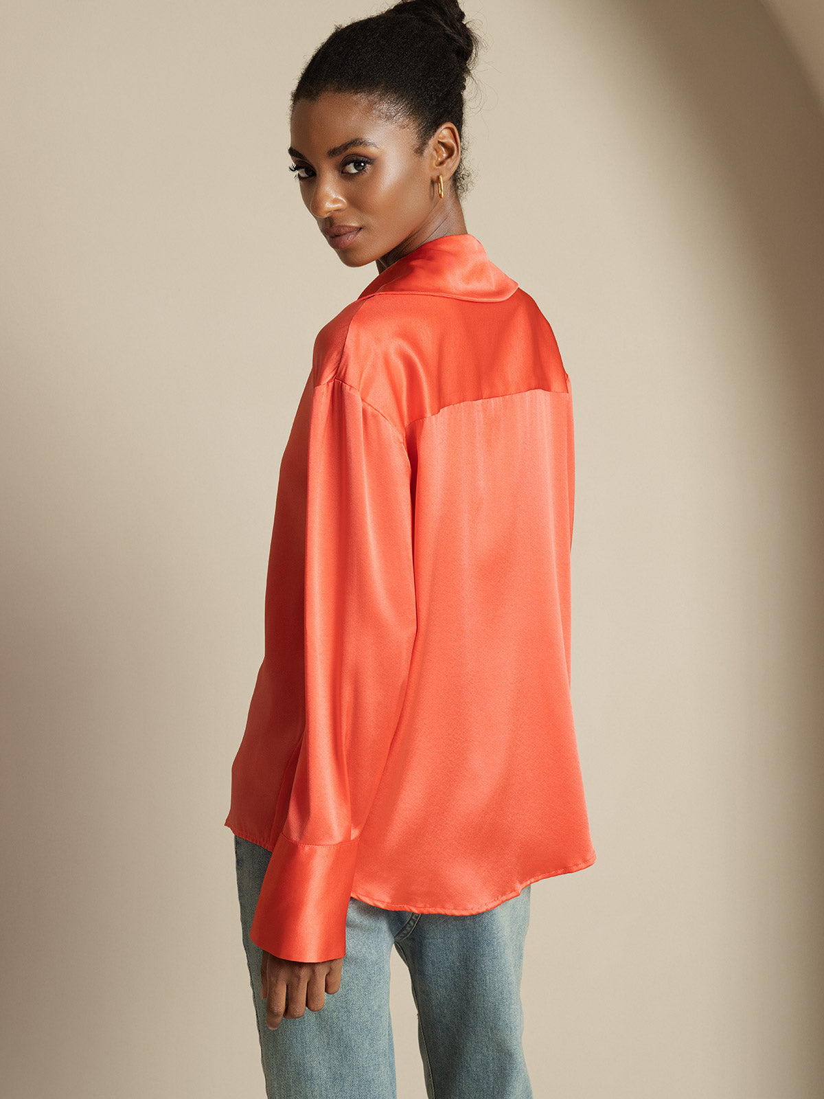 [Rojo Imperial] SilkSilky-ES 19Momme Seda Womens Shirt 002